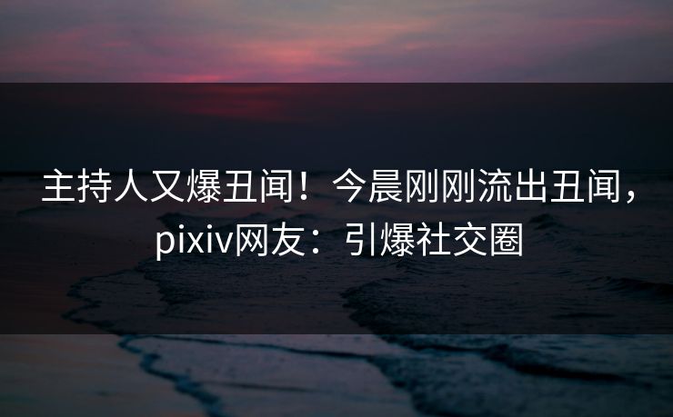 主持人又爆丑闻！今晨刚刚流出丑闻，pixiv网友：引爆社交圈