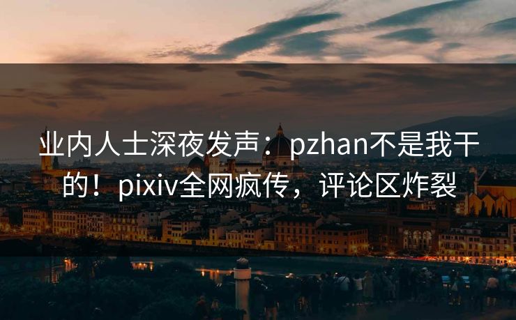 业内人士深夜发声：pzhan不是我干的！pixiv全网疯传，评论区炸裂