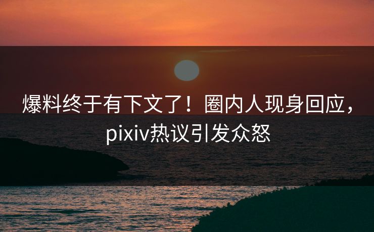 爆料终于有下文了！圈内人现身回应，pixiv热议引发众怒