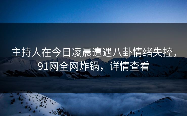 主持人在今日凌晨遭遇八卦情绪失控，91网全网炸锅，详情查看